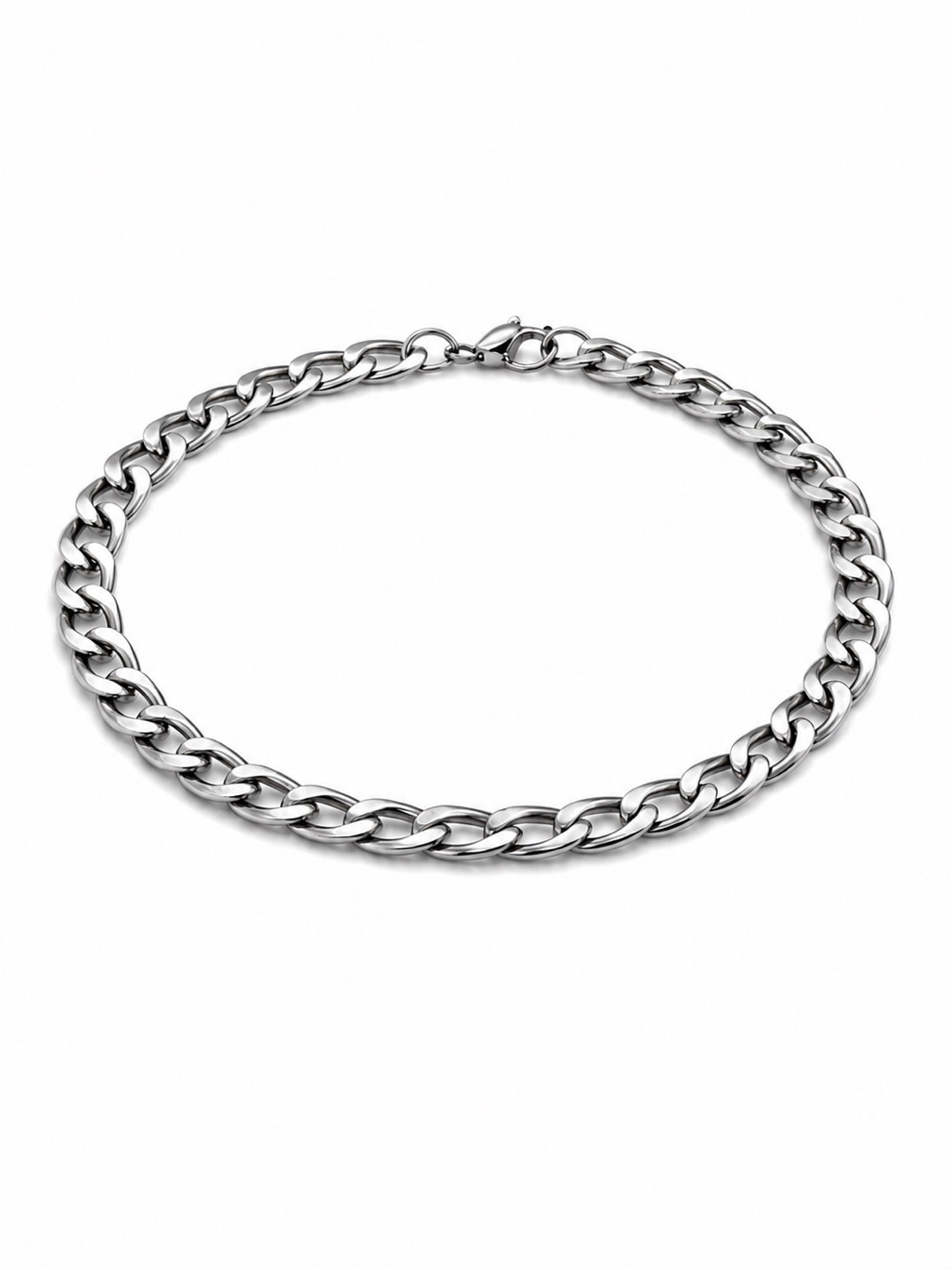 6mm Silver Curb Link Chain Stainless Steel Bracelet